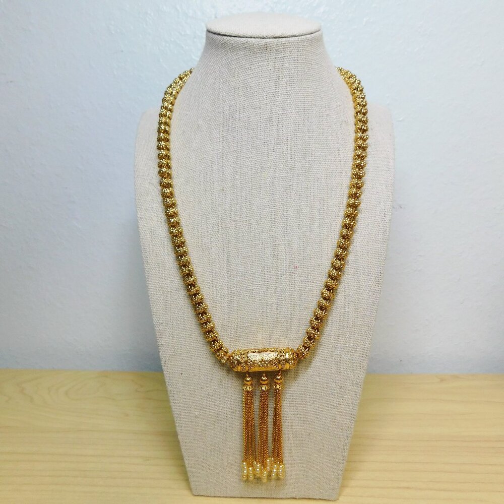 Thailand Pikun Flower Chain Necklace With Tassel Pendant